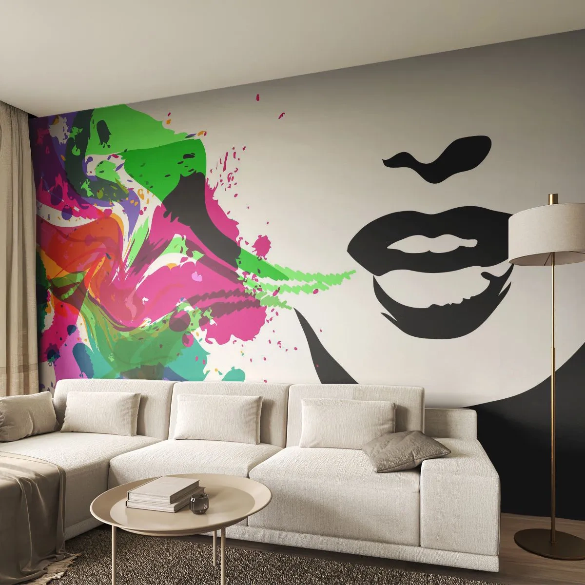 Fototapete Premium Canvas - Eine Geschichte in den Farben des Regenbogens - Abstraktion, Mund, Bunte Grafiken - 300x210 cm