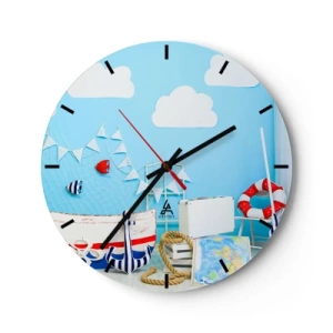 Wanduhr - Glasuhr - Nautisches Thema mit blauem Hintergrund - 30x30cm - Die Sehnsucht eines Kindes nach Abenteuer - Moderne Wanddekoration für Wohnzimmer, Küche und Schlafzimmer ARTTOR