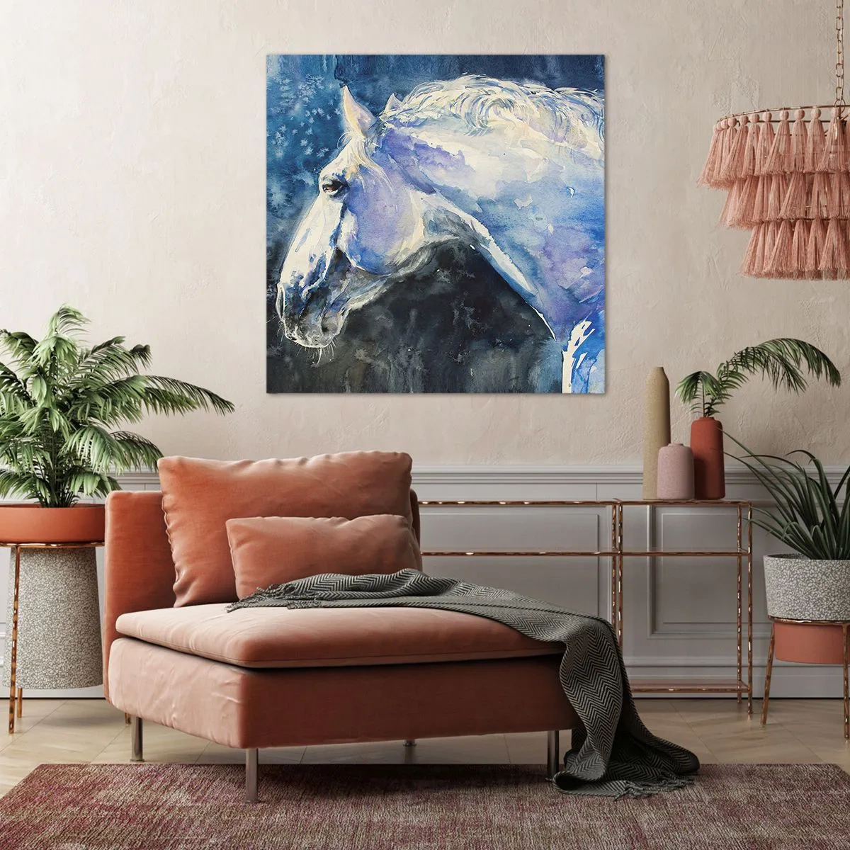 Bild auf Leinwand - Leinwandbild - Porträt in blauem Glanz - 70x70 cm