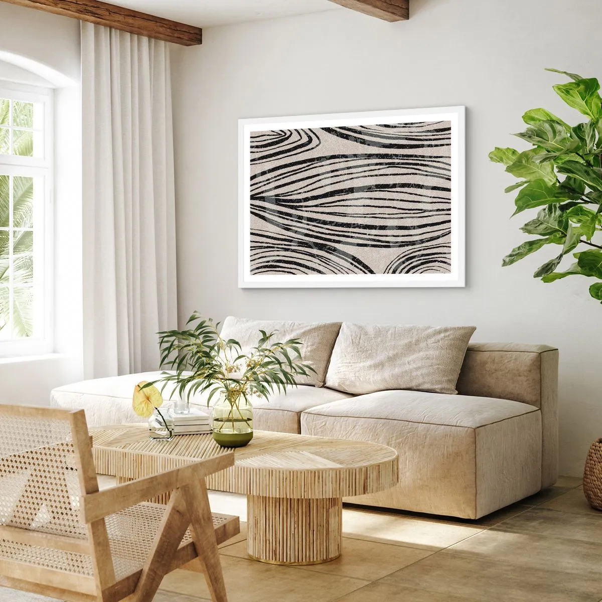 Poster in einem weißen Rahmen - Linienpool - 91x61 cm