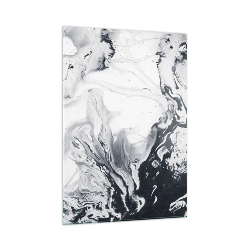 Glasbild - Bild auf glas - Monochromatische abstrakte Wellen in Schwarz- und Weißtönen - 50x70cm - Das Innere der Erde - Moderne Wanddekoration für Wohnzimmer und Schlafzimmer ARTTOR