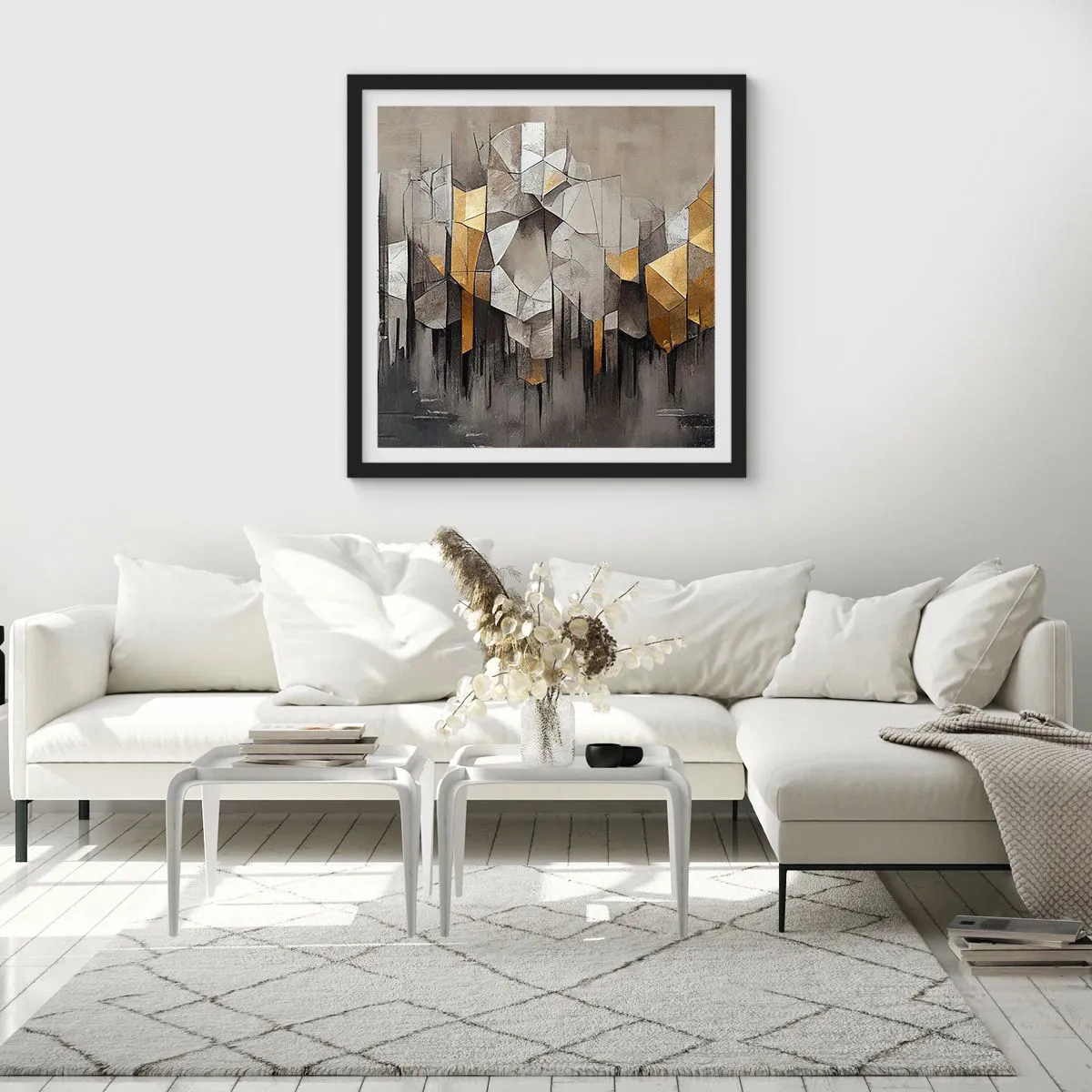 Poster in einem schwarzem Rahmen - Komposition aus Eis und Licht - 40x40 cm