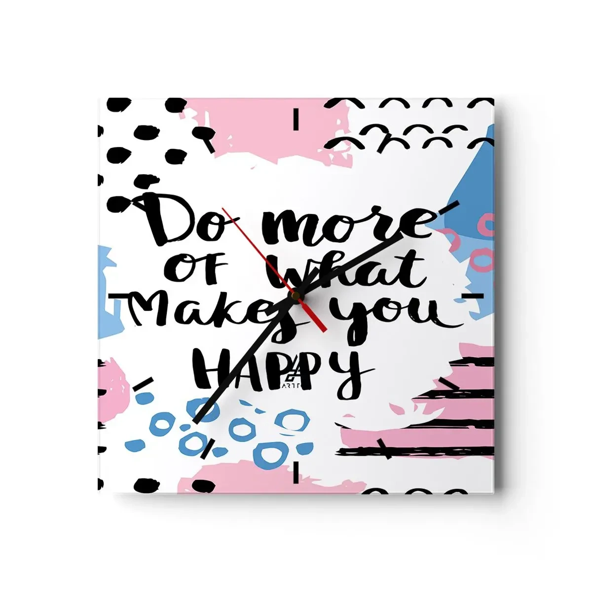 Wanduhr - Glasuhr - Wie man glücklich wird - 40x40 cm