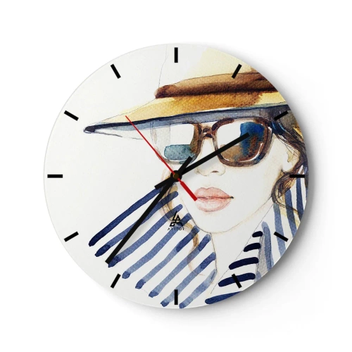 Wanduhr - Glasuhr - Stilvolle Frau mit Hut und Sonnenbrille - 30x30cm - Florida heißt Sie willkommen! - Moderne Wanddekoration für Wohnzimmer, Küche und Schlafzimmer ARTTOR