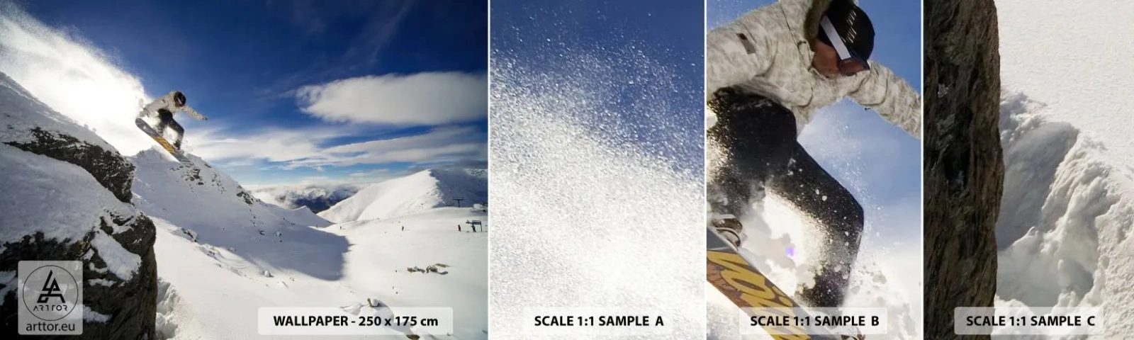 Fototapetenmuster Standard Eco - Freiheit ohne Grenzen - Snowboarden, Landschaft, Berge - 100x30 cm