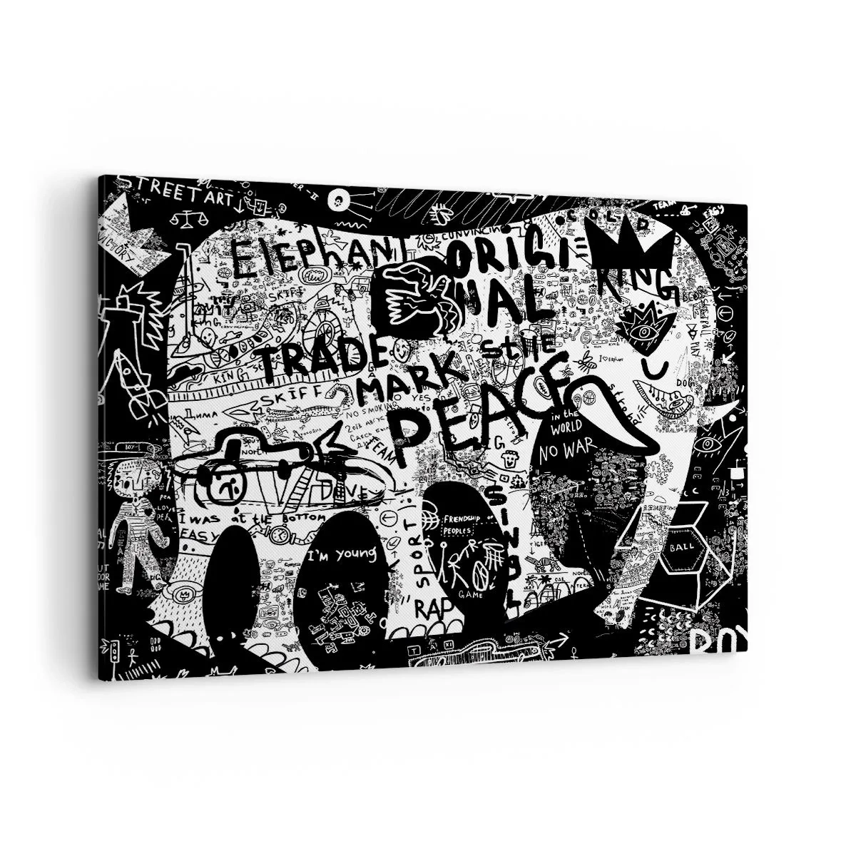 Bild auf Leinwand - Leinwandbild - Schwarz-Weiß-Grafiken mit Graffiti-Motiven - 120x80cm - Reiche Straßenwelt - Moderne Wanddekoration für Wohnzimmer und Schlafzimmer ARTTOR