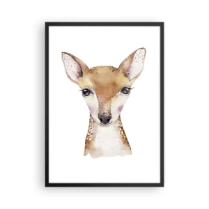 Poster in einem schwarzem Rahmen - Aquarellporträt eines jungen Rehkitzes auf weißem Hintergrund - 50x70cm - Die Natur der Unschuld - Moderne Wanddekoration für Wohnzimmer und Schlafzimmer ARTTOR