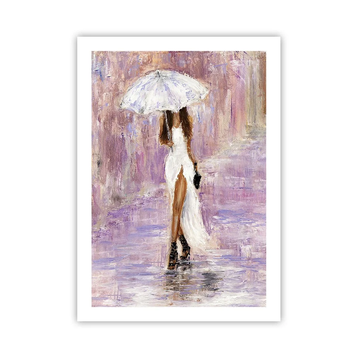 Poster - Frau mit Regenschirm im Regen - 50x70cm - Im lila Regen - Moderne Wanddekoration für Wohnzimmer und Schlafzimmer ARTTOR