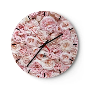 Wanduhr - Glasuhr - Ein dichter Strauß hellrosa Rosen in voller Blüte - 30x30cm - Auf Rosen gebettet - Moderne Wanddekoration für Wohnzimmer, Küche und Schlafzimmer ARTTOR