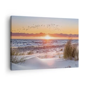 Bild auf Leinwand - Leinwandbild - Sonnenuntergang über dem Meer mit Blick auf die Dünen - 70x50cm - Horizontale Landschaft - Moderne Wanddekoration für Wohnzimmer und Schlafzimmer ARTTOR