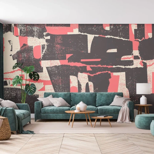 Fototapete Standard Eco - Eine ausdrucksstarke Komposition in Schwarz-, Rot- und Cremetönen - 100x70cm - All dieser Lärm - Moderne Wanddekoration für Wohnzimmer und Schlafzimmer ARTTOR