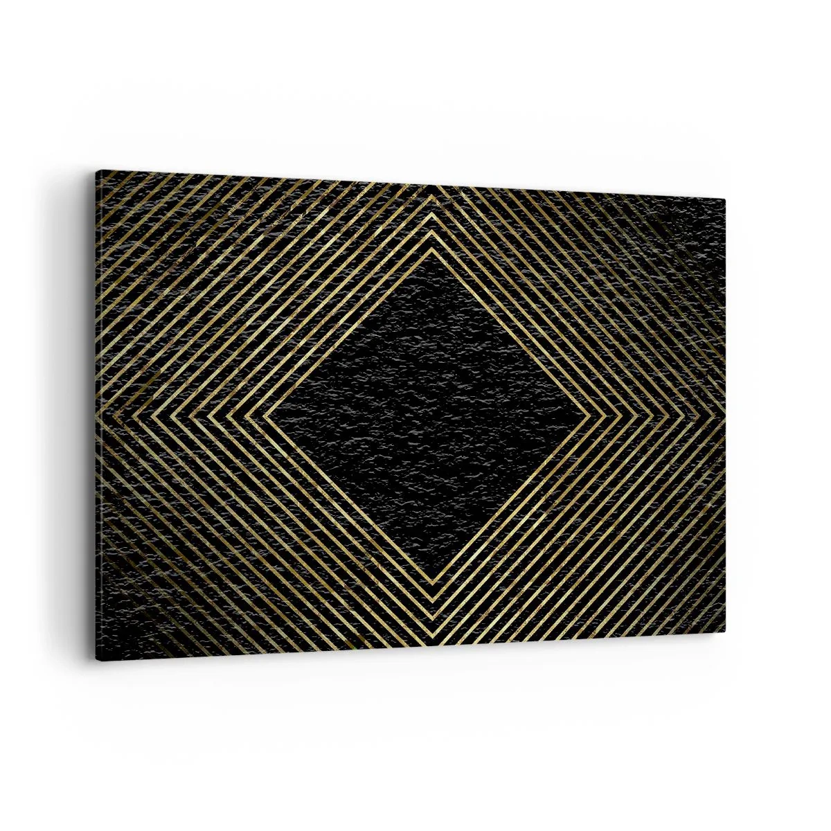Bild auf Leinwand - Leinwandbild - Schwarzer Hintergrund mit einem geometrischen Muster aus goldenen Linien - 100x70cm - Geometrie im glamourösen Stil - Moderne Wanddekoration für Wohnzimmer und Schlafzimmer ARTTOR