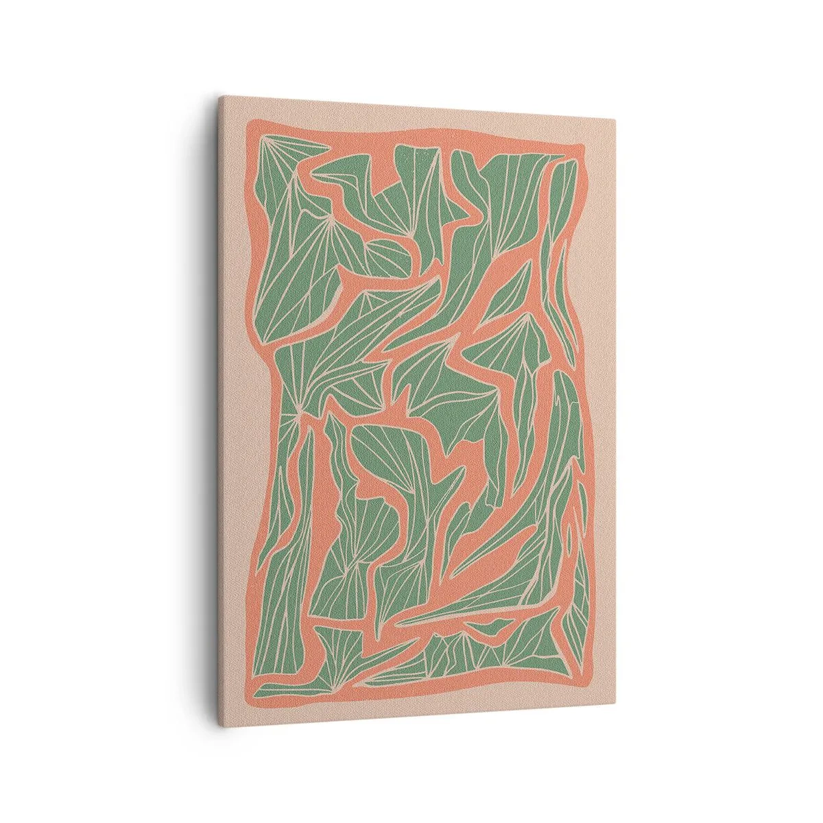Bild auf Leinwand - Leinwandbild - Ein Pflanzenmuster in Grün- und Orangetönen - 50x70cm - Kampf zwischen Korallen und Grün - Moderne Wanddekoration für Wohnzimmer und Schlafzimmer ARTTOR