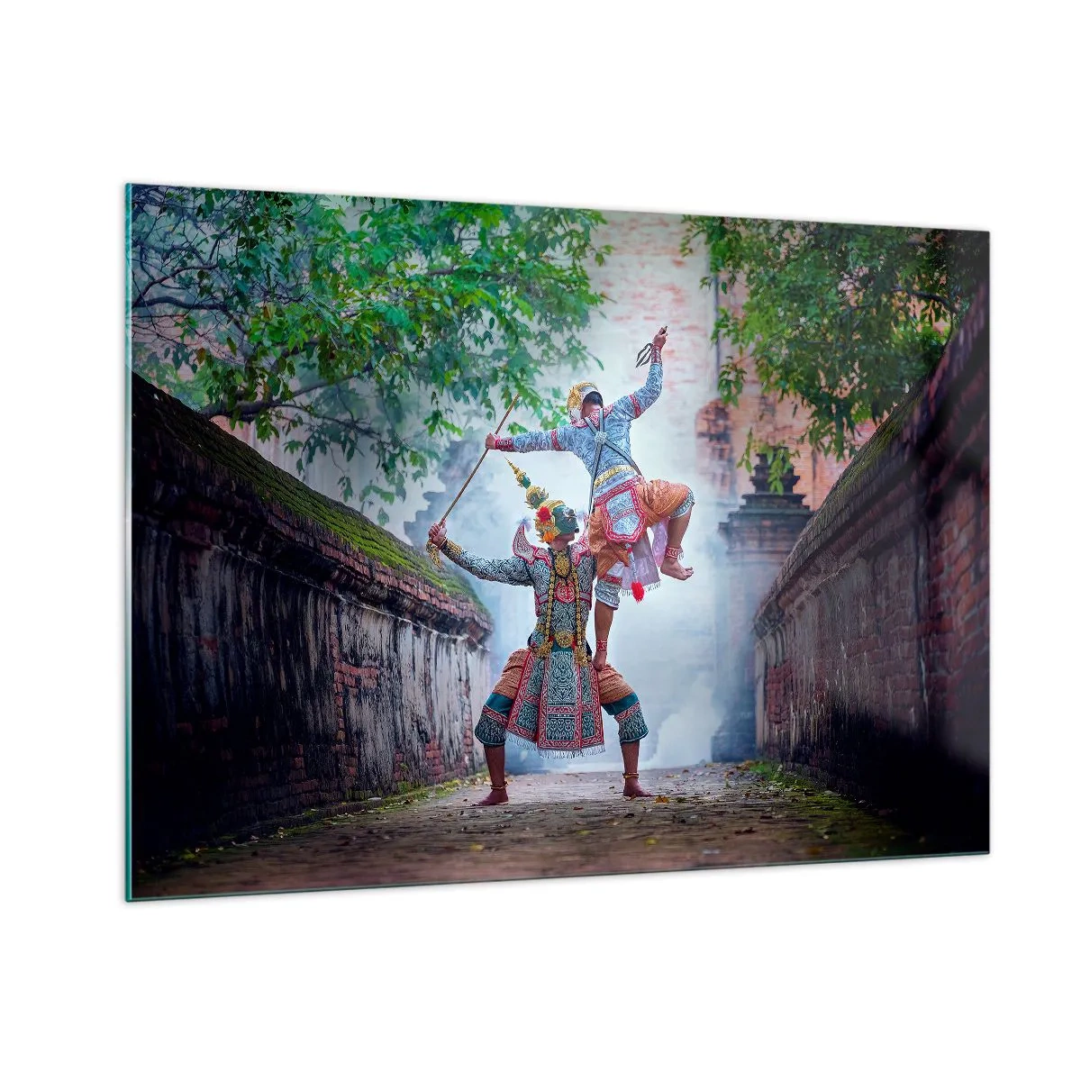 Glasbild - Bild auf glas - Traditioneller Tanz in historischer Umgebung mit lebendigen Farben - 100x70cm - Der Tanz ist umwerfend schön - Moderne Wanddekoration für Wohnzimmer und Schlafzimmer ARTTOR