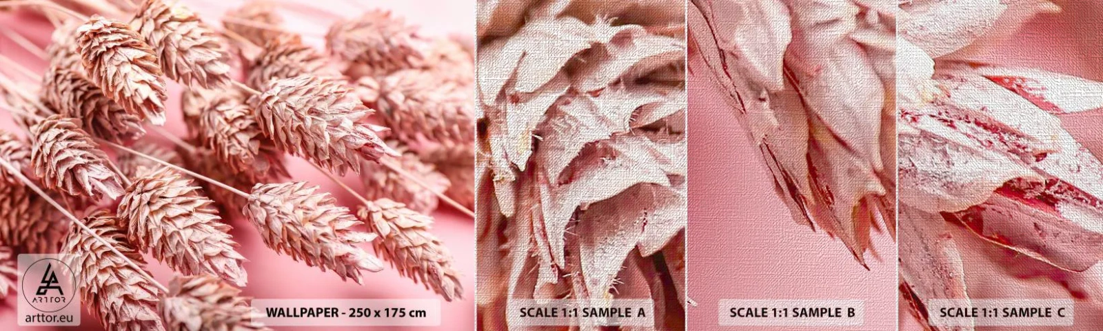 Fototapeten Muster Premium Canvas - Eine Blumenkaskade in Rosa - Getrocknete Blumen, Blumenstrauß, Blumen - 100x30 cm