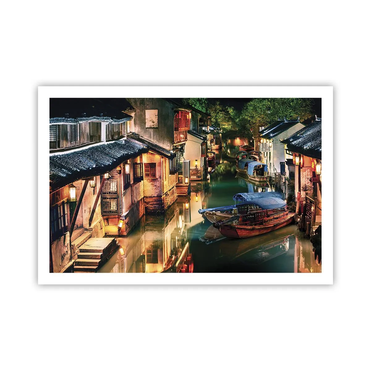 Poster - Ein Abend auf einer chinesischen Straße - 91x61 cm