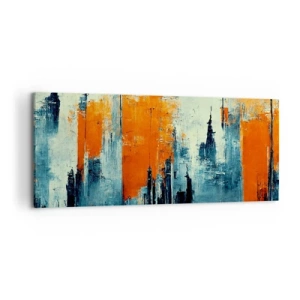 Bild auf Leinwand - Leinwandbild - Abstrakte Stadtlandschaft in Orange- und Blautönen - 120x50cm - Moderne Landschaft - Moderne Wanddekoration für Wohnzimmer und Schlafzimmer ARTTOR