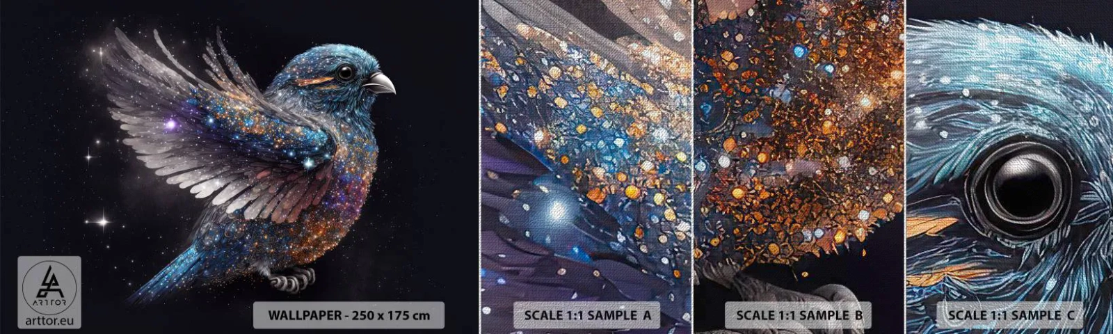 Fototapeten Muster Premium Canvas - Diamantsperling - Vogel, Magie, Kosmos - 100x30 cm