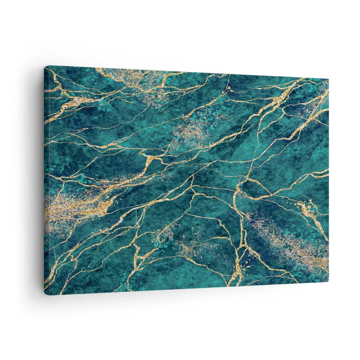 Bild auf Leinwand - Leinwandbild - Strukturiertes Marmormuster in Türkis- und Goldtönen - 70x50cm - Goldmine - Moderne Wanddekoration für Wohnzimmer und Schlafzimmer ARTTOR