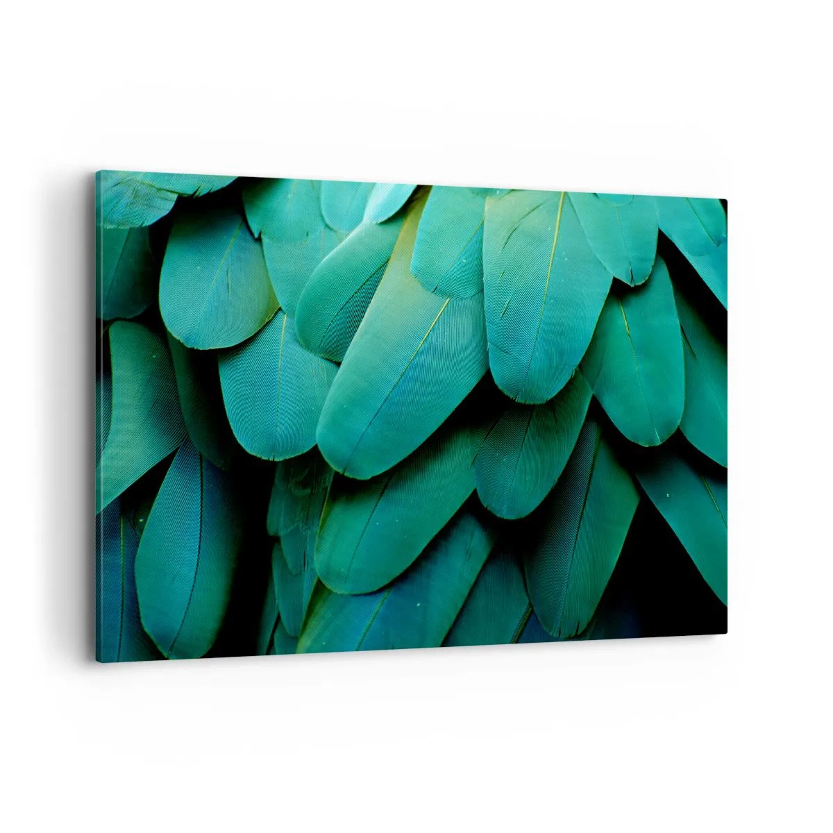 Bild auf Leinwand - Leinwandbild - Federdetails in Grüntönen - 100x70cm - Papageienartige Präzision - Moderne Wanddekoration für Wohnzimmer und Schlafzimmer ARTTOR