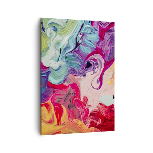 Bild auf Leinwand - Leinwandbild - Eine abstrakte Komposition mit lebendigen, wirbelnden Farben und einer dynamischen Struktur. - 50x70cm - Die Geburt der Farben - Moderne Wanddekoration für Wohnzimmer und Schlafzimmer ARTTOR