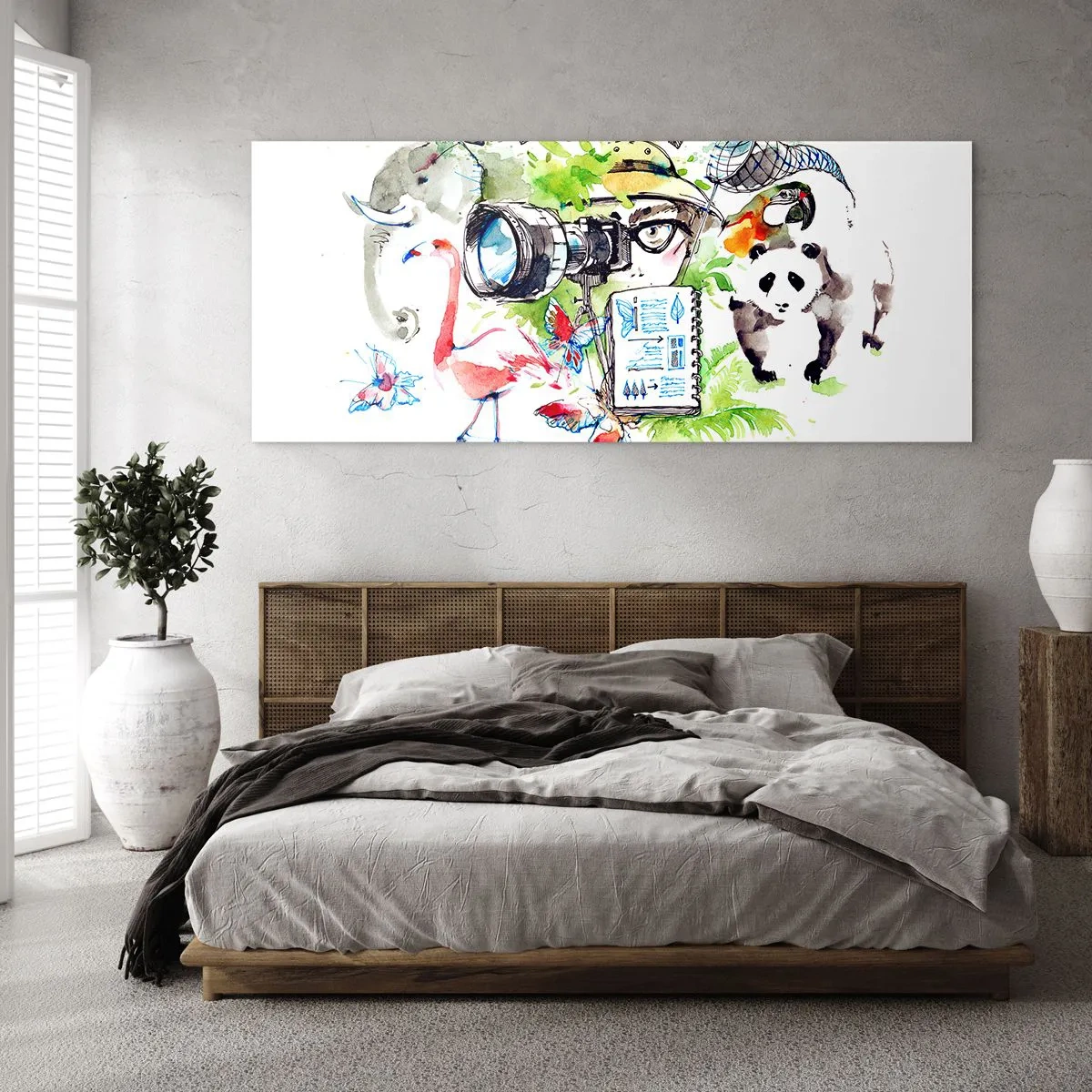Glasbild - Bild auf glas - Bunte Grafiken mit Natur- und Safari-Themen - 120x50cm - In der Linse eines Reisenden - Moderne Wanddekoration für Wohnzimmer und Schlafzimmer ARTTOR