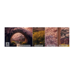 Fototapeten Muster Premium Sand - Japanischer Frühling - Brücke, Japan, Japanische Kirsche - 100x30 cm