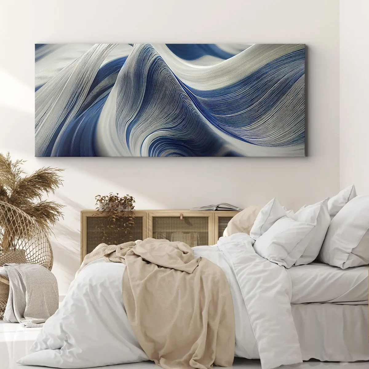 Bild auf Leinwand - Leinwandbild - Fließfähigkeit von Blau und Weiß - 90x30 cm