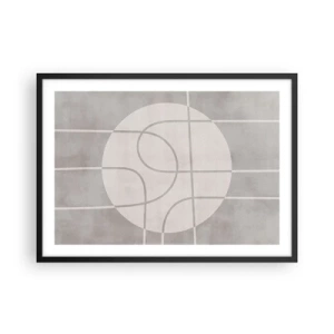 Poster in einem schwarzem Rahmen - Geometrisches Muster in Grau- und Weißtönen - 70x50cm - Kreisförmig und geradeaus - Moderne Wanddekoration für Wohnzimmer und Schlafzimmer ARTTOR