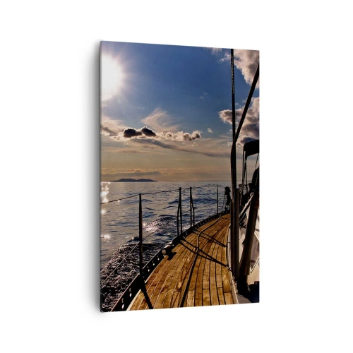 Bild auf Leinwand - Leinwandbild - Eine Yachtkreuzfahrt auf dem Meer bei Sonnenuntergang - 80x120cm - Der Sonne entgegen segeln - Moderne Wanddekoration für Wohnzimmer und Schlafzimmer ARTTOR