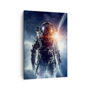 Bild auf Leinwand - Leinwandbild - Astronaut vor dem Hintergrund des Weltraums und des Planeten Erde - 50x70cm - Weltraumabenteuer - Moderne Wanddekoration für Wohnzimmer und Schlafzimmer ARTTOR