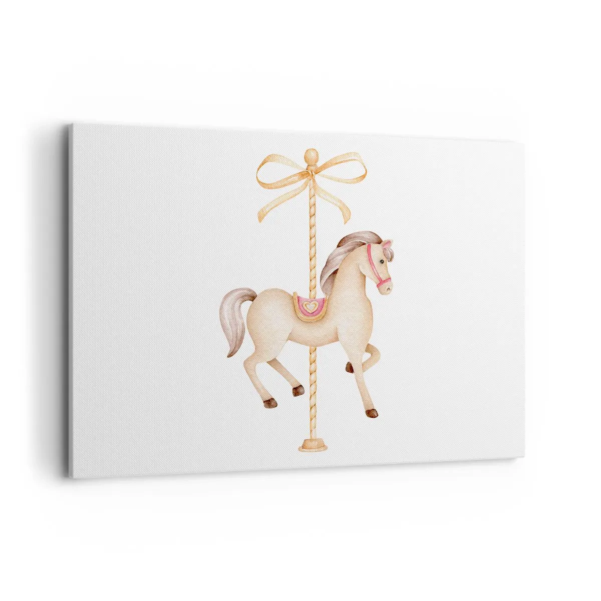 Bild auf Leinwand - Leinwandbild - Ein Karussellpferd mit Schleife in zarten Pastelltönen - 120x80cm - Anmutiger Trab - Moderne Wanddekoration für Wohnzimmer und Schlafzimmer ARTTOR
