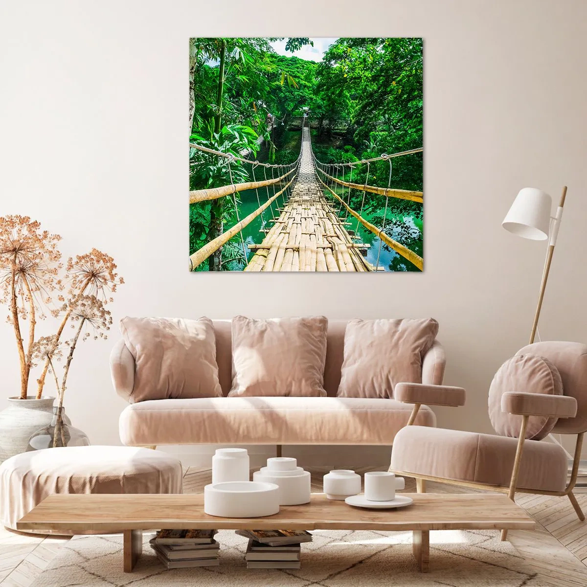 Bild auf Leinwand - Leinwandbild - Monkey Bridge über das Grün - 50x50 cm