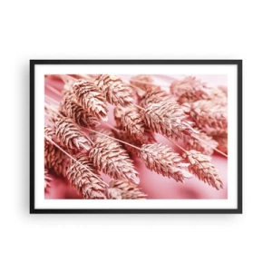 Poster in einem schwarzem Rahmen - Nahaufnahme der rosa gefärbten Ohren - 70x50cm - Eine Blumenkaskade in Rosa - Moderne Wanddekoration für Wohnzimmer und Schlafzimmer ARTTOR