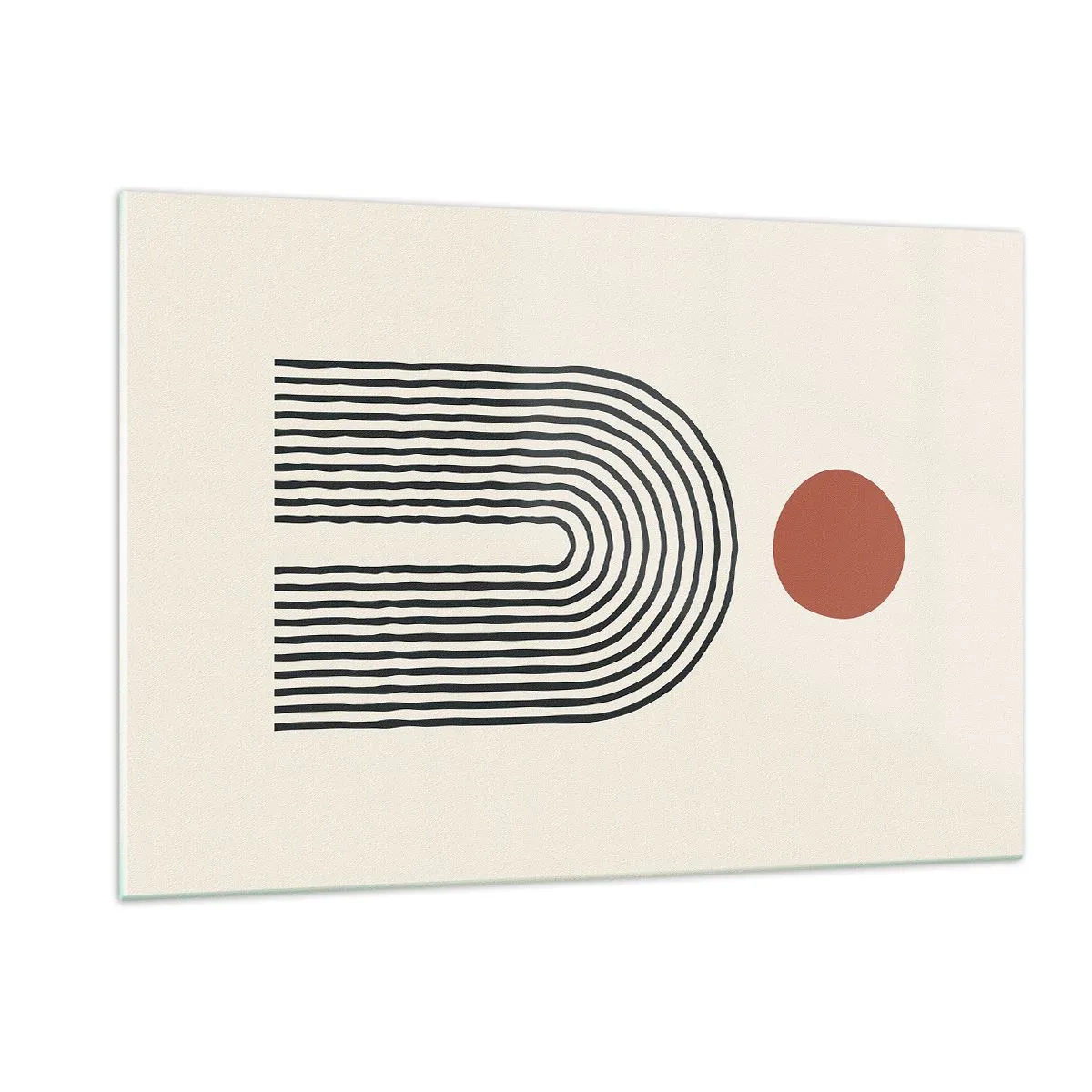 Glasbild - Bild auf glas - Grafische Abstraktion mit Linien und Kreisen im Retro-Stil - 120x80cm - Magnetismus von Formen und Farben - Moderne Wanddekoration für Wohnzimmer und Schlafzimmer ARTTOR