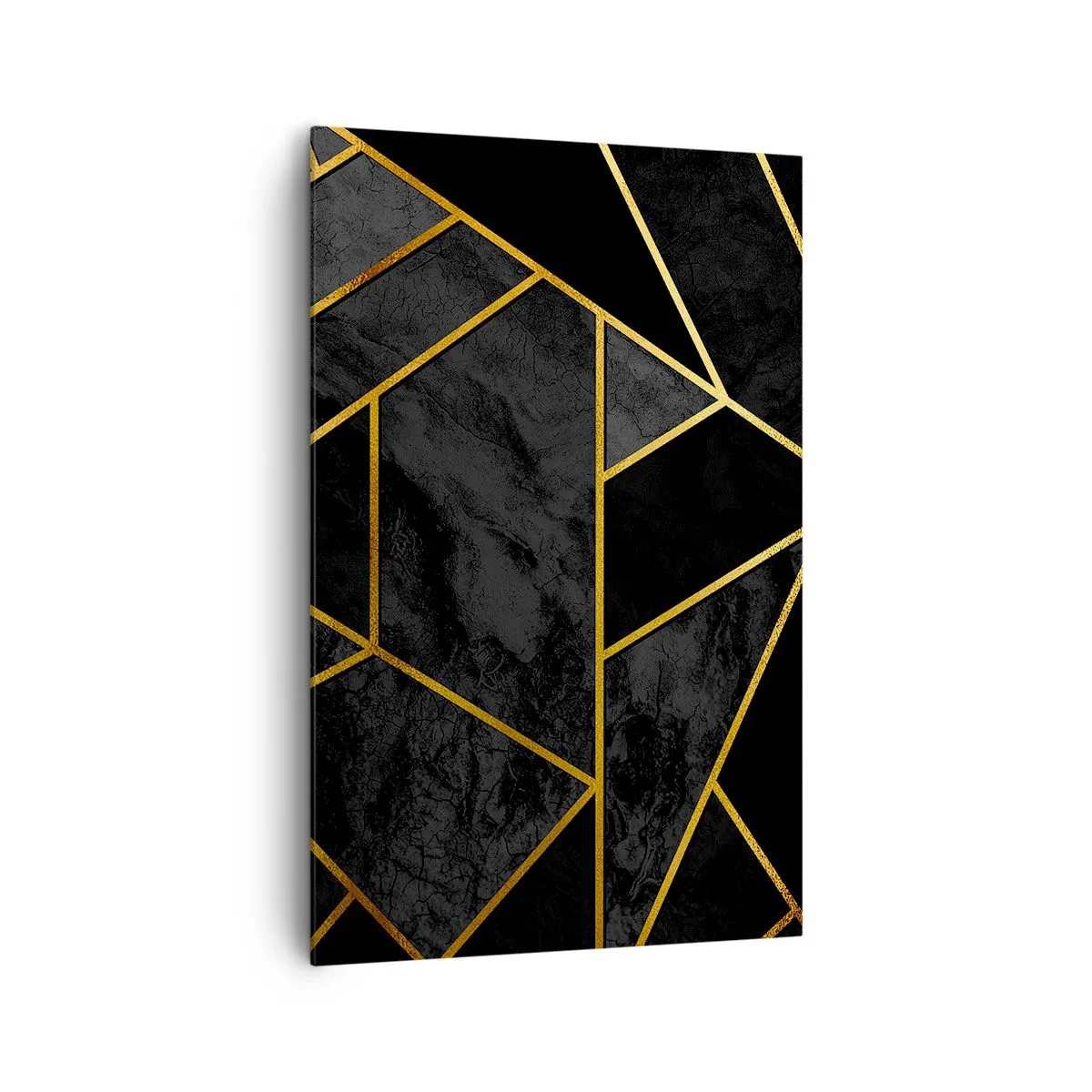 Bild auf Leinwand - Leinwandbild - Geometrisches Goldmuster auf schwarzem Hintergrund - 80x120cm - Dunkelheit und Glanz - Moderne Wanddekoration für Wohnzimmer und Schlafzimmer ARTTOR