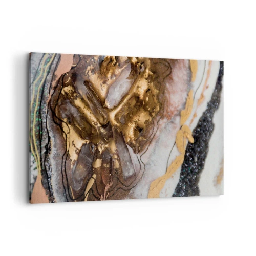 Bild auf Leinwand - Leinwandbild - Abstrakte Komposition mit Elementen aus Gold und Kristallen - 100x70cm - Das Element der Erde - Moderne Wanddekoration für Wohnzimmer und Schlafzimmer ARTTOR