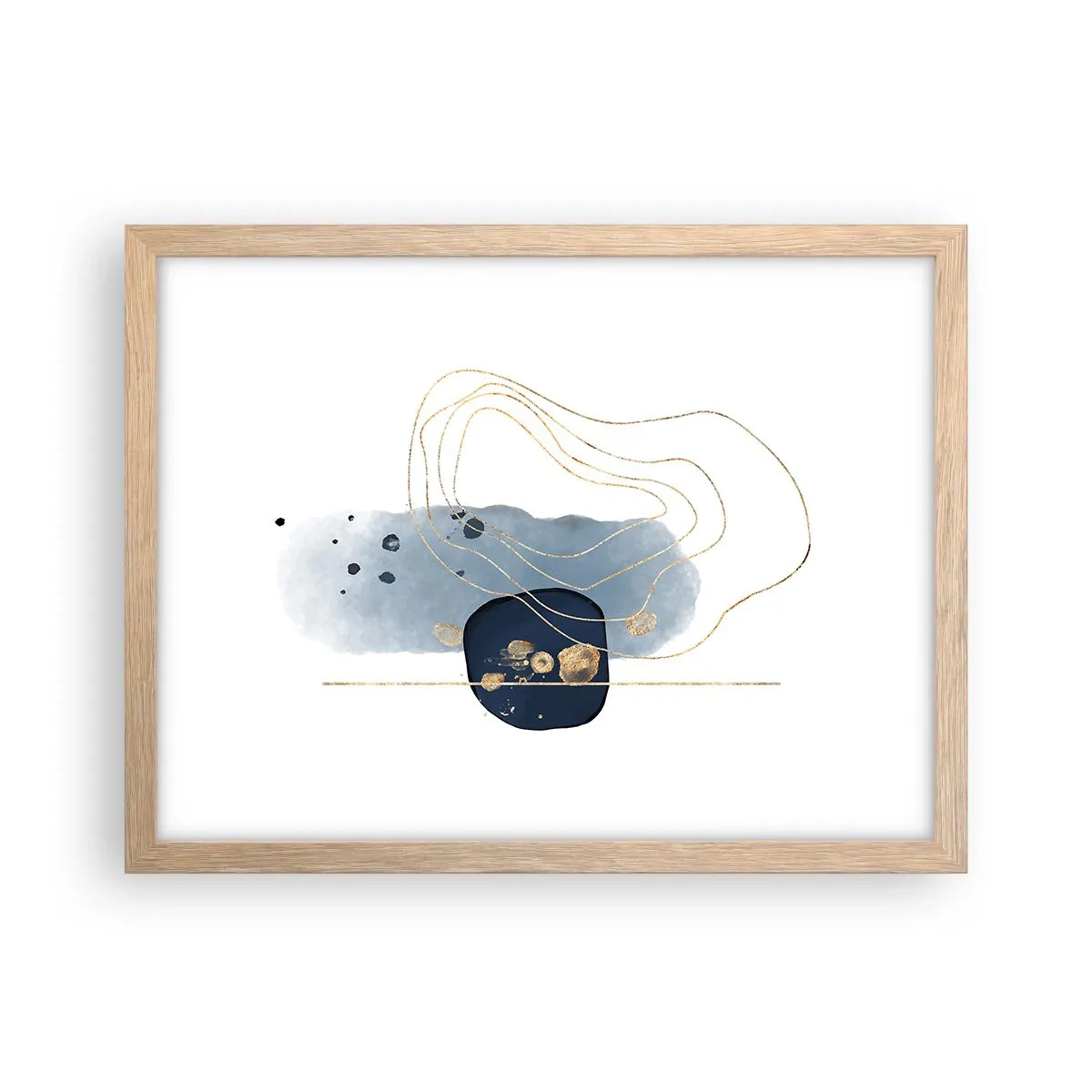 Poster in einem Rahmen aus heller Eiche - Blau-goldene Fantasie - 40x30 cm