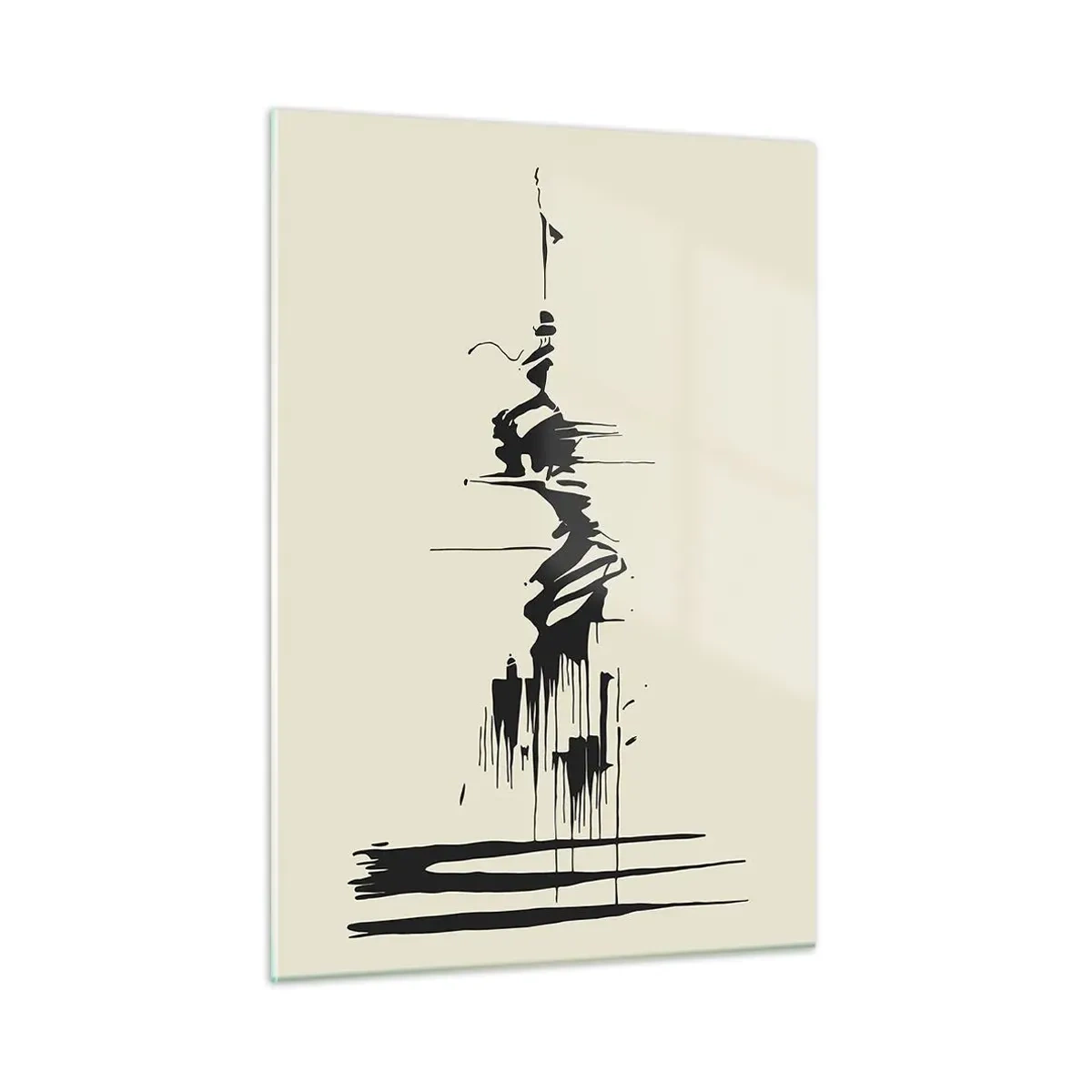 Glasbild - Bild auf glas - Schwarze dynamische Linien und Punkte auf hellem Hintergrund im abstrakten Stil. - 50x70cm - Hastige Abstraktion - Moderne Wanddekoration für Wohnzimmer und Schlafzimmer ARTTOR