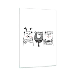 Glasbild - Bild auf glas - Drei lustige Bären im minimalistischen Stil - 80x120cm - Teddybär, Teddybär und Bär - Moderne Wanddekoration für Wohnzimmer und Schlafzimmer ARTTOR
