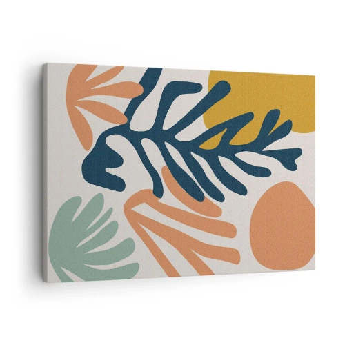 Bild auf Leinwand - Leinwandbild - Bunte Blätter im abstrakten Stil - 70x50cm - Korallenmeere - Moderne Wanddekoration für Wohnzimmer und Schlafzimmer ARTTOR