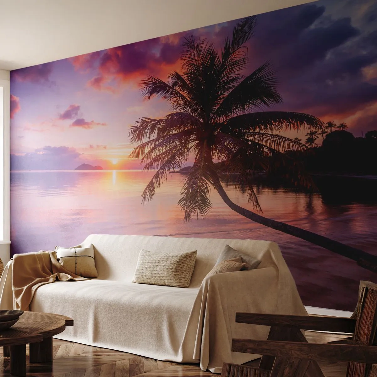 Fototapete Premium Canvas - Behaglichkeit bis zum Horizont - Landschaft, Kokusnuss-Palme, Meer - 250x175 cm