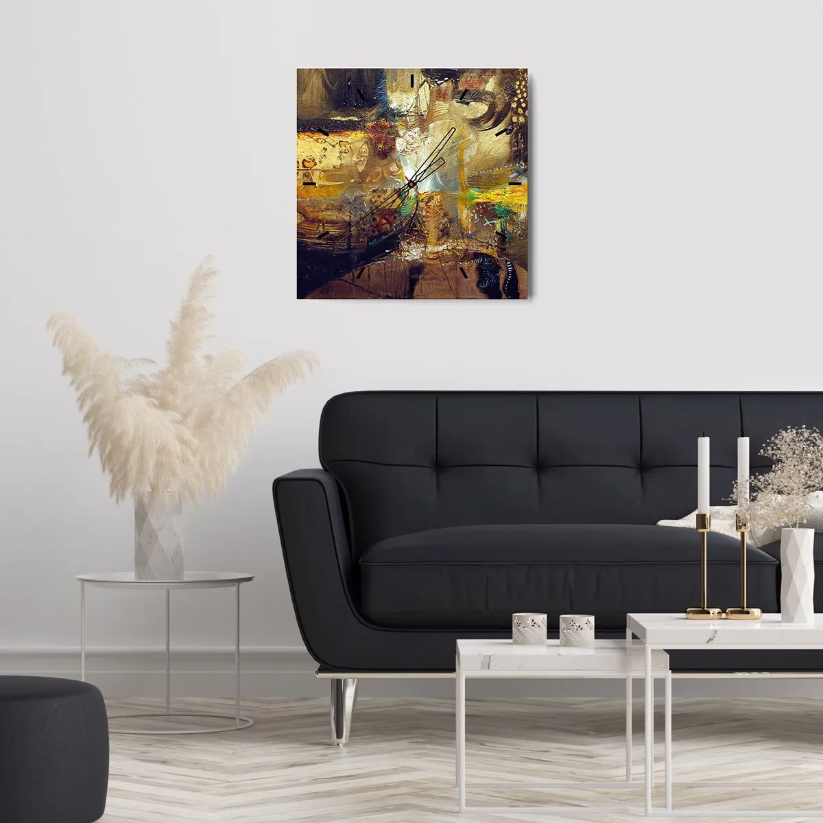 Wanduhr - Glasuhr - Abstraktes Stillleben in warmen Farben - 30x30cm - Kalt, wärmer, heiß - Moderne Wanddekoration für Wohnzimmer und Schlafzimmer ARTTOR