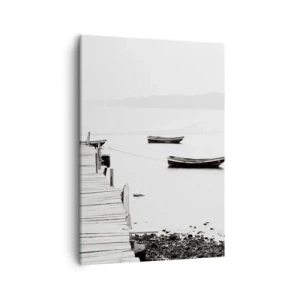 Bild auf Leinwand - Leinwandbild - Holzsteg und Boote auf ruhigem Wasser - 50x70cm - Ruhig und sauber über dem Wasser - Moderne Wanddekoration für Wohnzimmer und Schlafzimmer ARTTOR