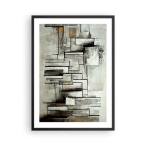 Poster in einem schwarzem Rahmen - Abstrakte geometrische Komposition in Grau- und Schwarztönen - 50x70cm - Kraft der Einfachheit - Moderne Wanddekoration für Wohnzimmer und Schlafzimmer ARTTOR