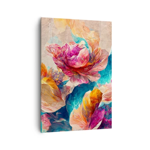 Bild auf Leinwand - Leinwandbild - Bunte Blumen auf beigem Hintergrund - 70x100cm - Farbenpracht des Straußes - Moderne Wanddekoration für Wohnzimmer und Schlafzimmer ARTTOR