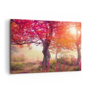 Bild auf Leinwand - Leinwandbild - Herbstlandschaft mit Bäumen in intensiven Farben - 100x70cm - Blühende Raserei - Moderne Wanddekoration für Wohnzimmer und Schlafzimmer ARTTOR