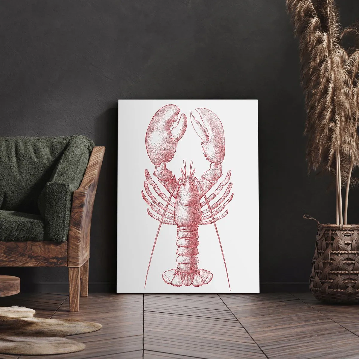 Bild auf Leinwand - Leinwandbild - Zeichnung eines Hummers in einem roten Farbton - 50x70cm - Hummer, der Homers würdig ist - Moderne Wanddekoration für Wohnzimmer und Schlafzimmer ARTTOR