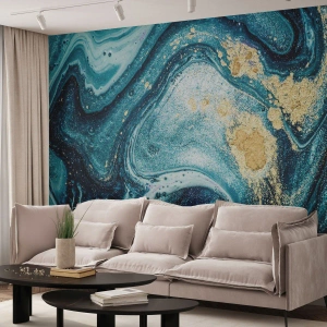 Fototapete Standard Eco - Abstrakte Komposition in Blau- und Goldtönen - 100x70cm - Blauer Wirbel - Moderne Wanddekoration für Wohnzimmer und Schlafzimmer ARTTOR