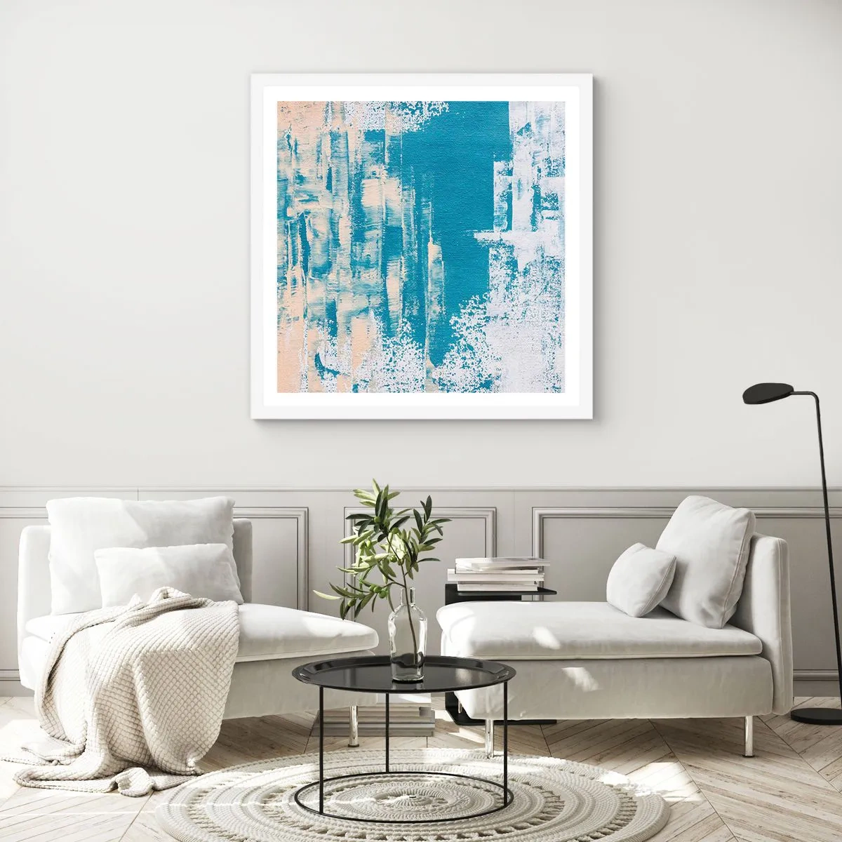 Poster in einem weißen Rahmen - Durch einen Eiszapfen - 60x60 cm